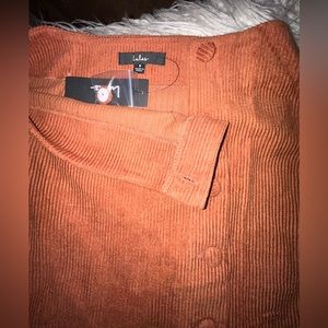 Rust Brown Button Front Corduroy Skirt
